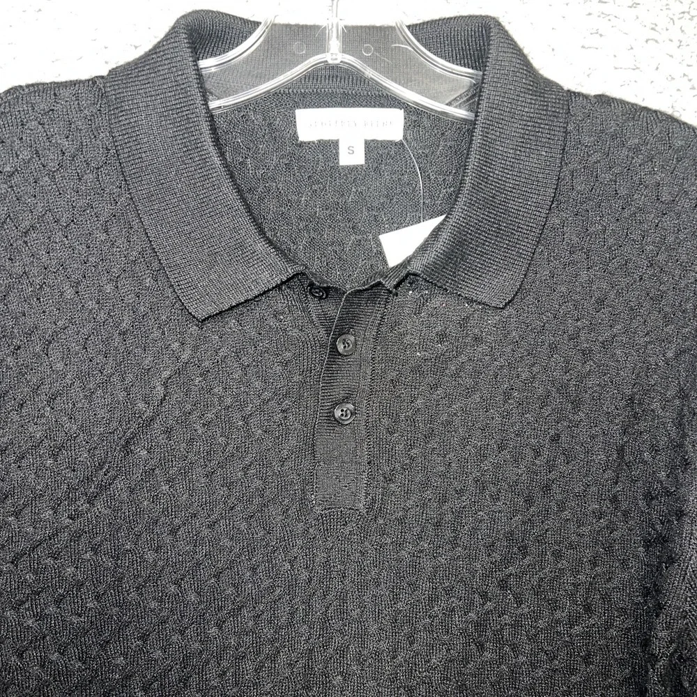 NWT Geoffrey Beene Polo Sweater Men's Size S Black Textured Long Sleeve Pullover